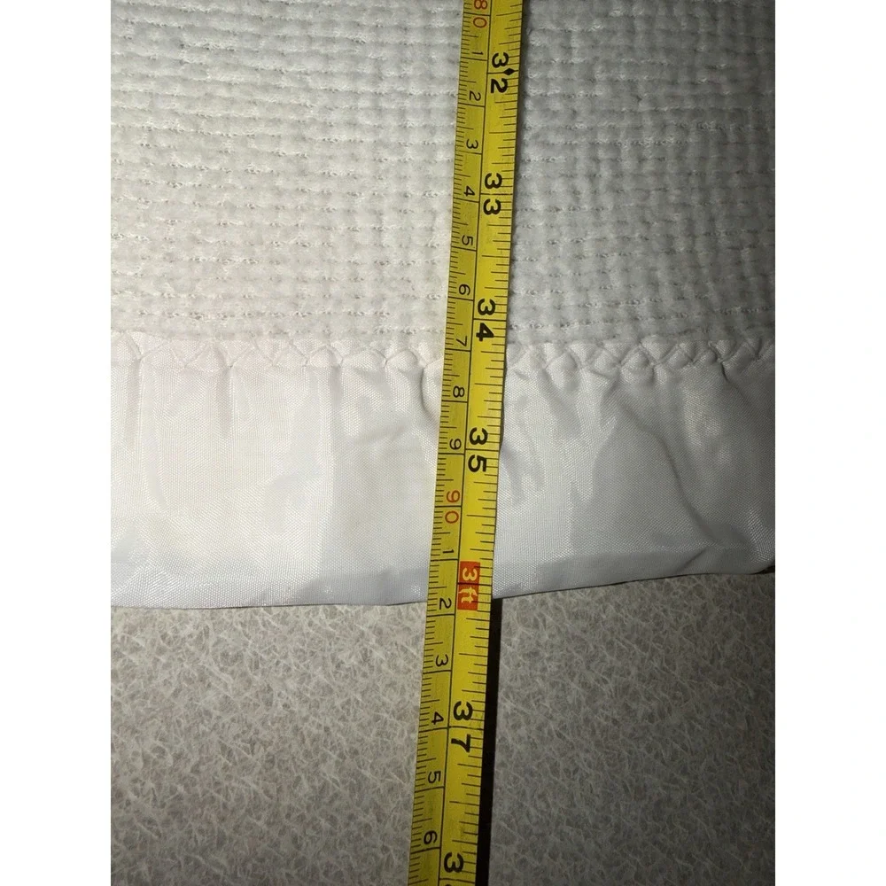 Vtg White Acrylic Thermal Waffle Weave Baby Blanket Satin Nylon Trim  36